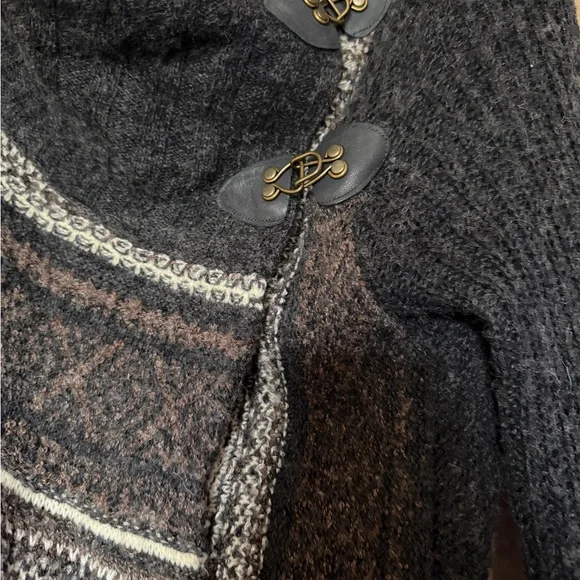 Free People Charcoal & Gray Knit Fringe Asymmetric Cardigan - Picture 2 of 5